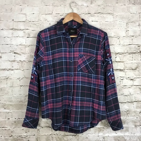 Rails Tops - Rails flannel plaid embroidered shirt
